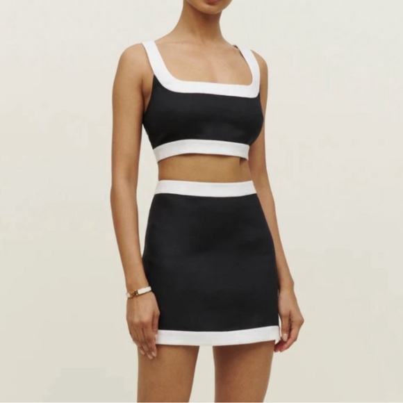 Reformation Robbie Linen Two Piece - Blk/Wht - Picture 2 of 6